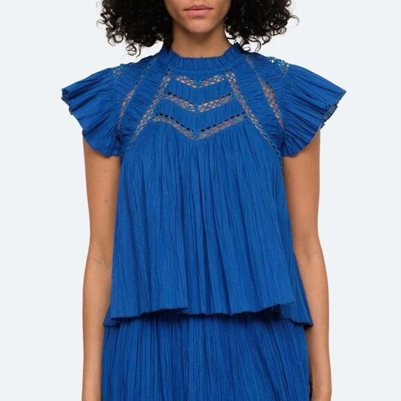 $250 Sea New York Organic Cotton Cottage Prairie Flutter Sleeve Top XS Womens - Picture 2 of 8